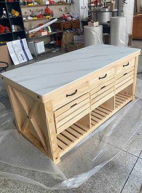 美式中实木型橱柜多功厨房餐50732边柜大理石家用能岛台小户操作