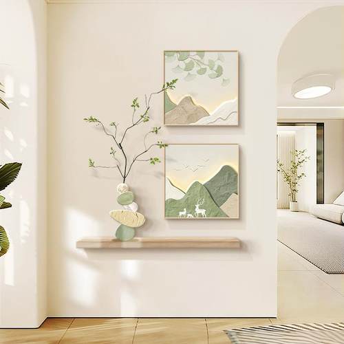 奶油8407风头玄关饰画户正对门墙壁画背装有靠山客厅走廊过入道尽