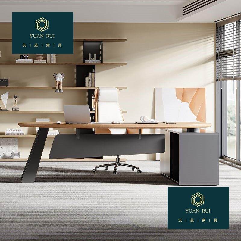 GNR新款实木现代约总裁桌办电抽脑桌公桌老板简桌椅组合带柜子屉