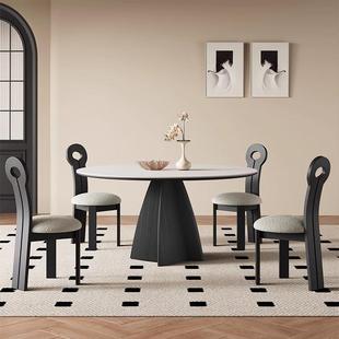 意实式 极简形656圆木餐桌小户型带转盘现代简约中古风岩圆板桌家