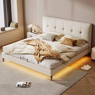 奶包油风皮床静音薄床头双床现代约软靠简背小户型皮艺床婚C02