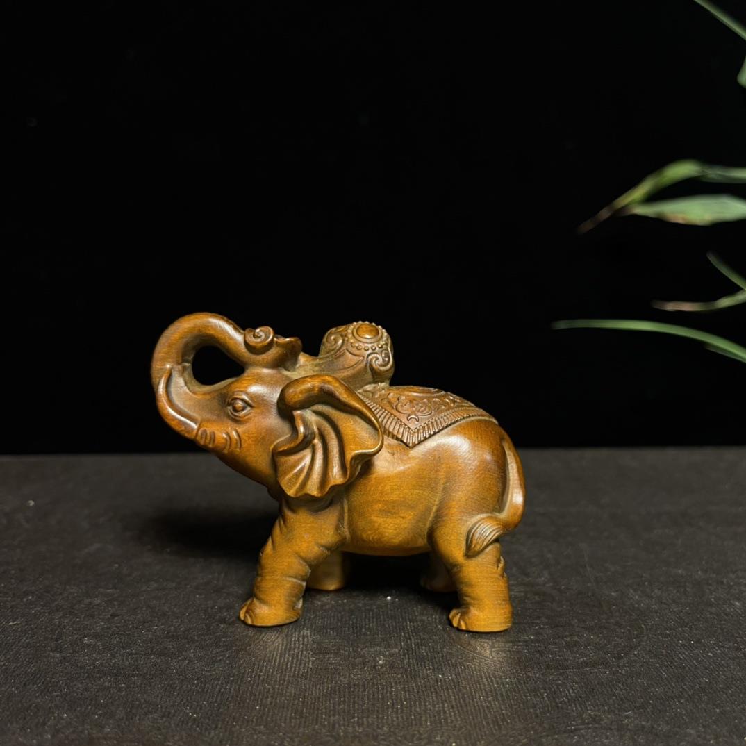 家黄杨木一对象小叶福气象MAY气满满纳桌面居福客福厅木雕工艺品