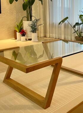 式实透明钢化玻璃小户型家用木客厅茶简约现代艺术80316日镜面几