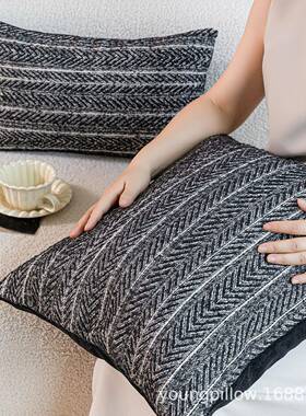 现代简酒约AGX黑色几何羊混纺抱枕沙发长方形腰枕毛店样间板民宿