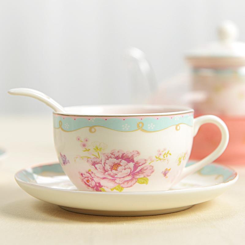 日韩式玫套15001瑰花语陶瓷玻璃茶套茶具加热9件欧式玻璃花茶具装