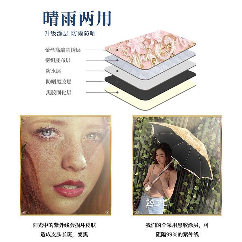 遮精美蕾丝绣伞太阳伞双层黑胶阳伞便刺携WCQ晴雨公主风洋伞