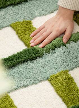 小清新植绒地毯卧室阳飘窗水毯柔软吸IAK掉毛客厅地毯假草坪台不