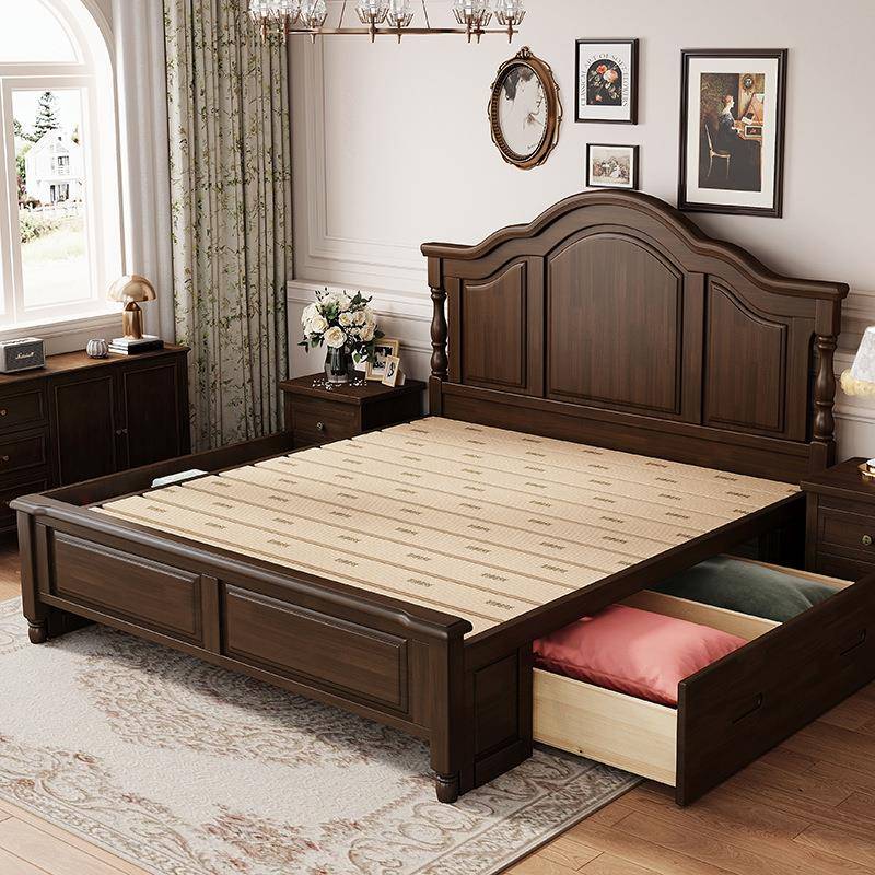 K*复古美式人床实家木床1.8米双床主床1卧.5ALVm现代简约具2米x2