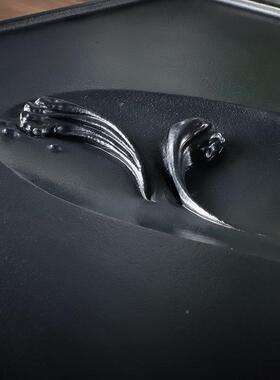 异形创意乌金石茶盘立台体浮雕茶桌面茶泡室家用新80709中式荷花