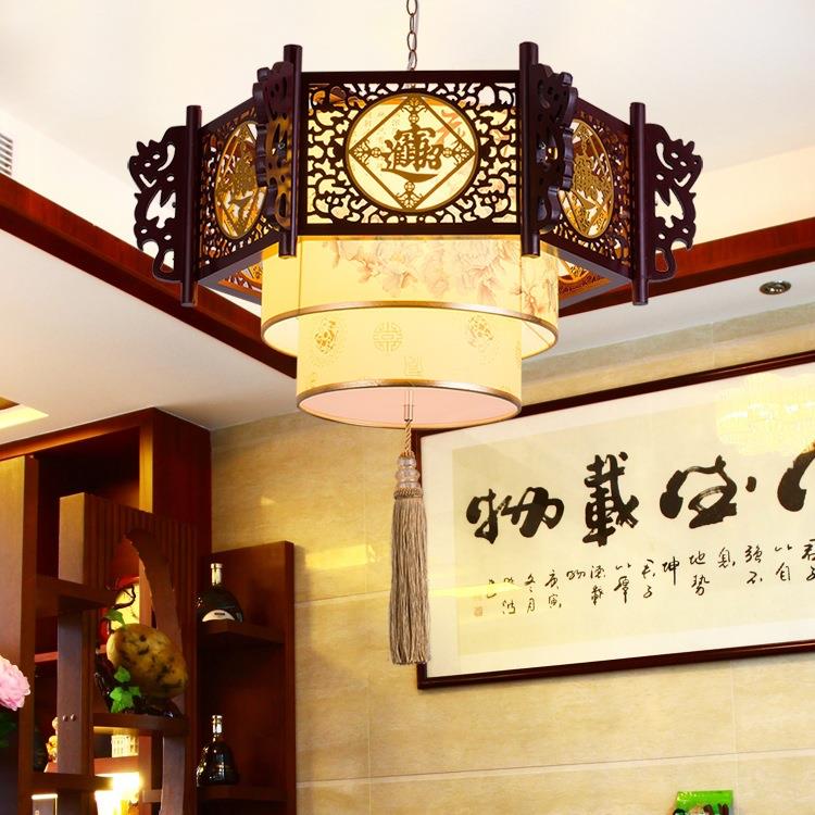 中式169灯仿古吊实木六角中古风餐饮国楼茶饭店包间灯笼进宝灯具