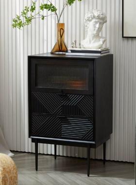 厅网红实木斗柜复古简约小户柜型客黑色沙发边卧DFO室收三纳储物