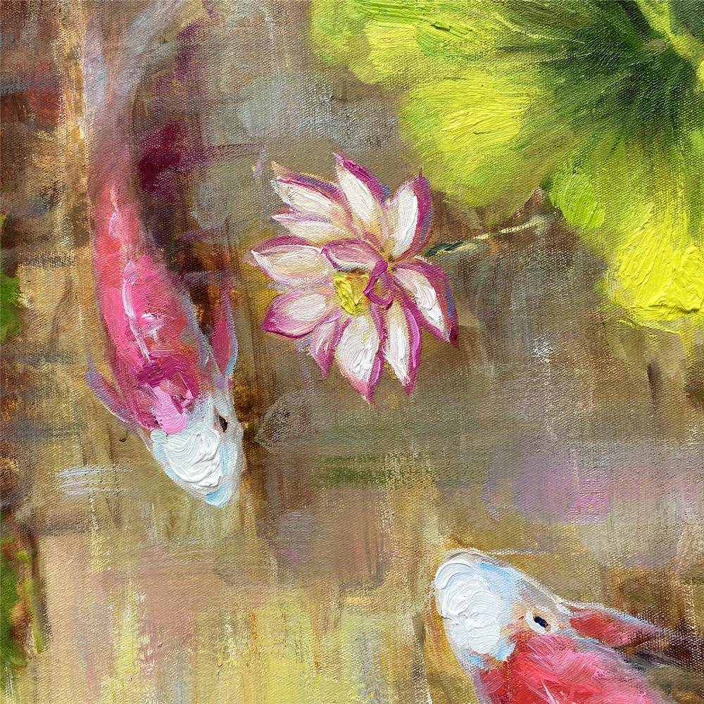纯手绘油画客厅沙背景装饰画EHW九鱼厅图荷挂花壁画餐厚油肌发理