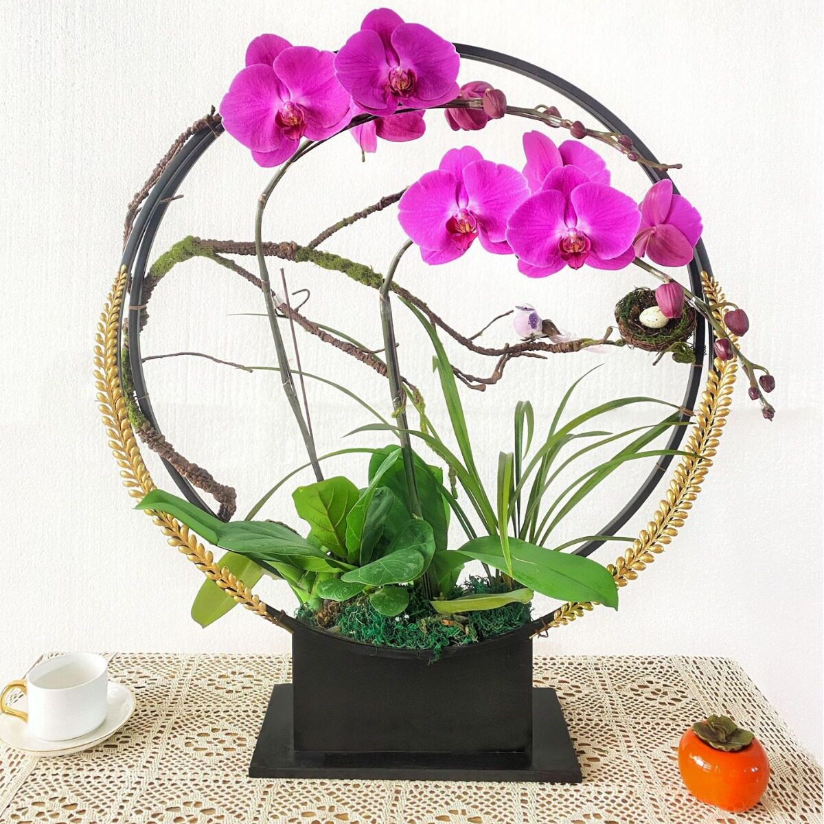 艾森新中式大小蝴蝶兰花架仿真植物花盆简约轻奢年宵花盆栽摆件装