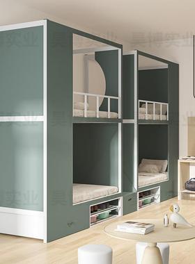 双层床床铁艺上带窗帘太空舱双铺人床高低床成人下学84780生公寓