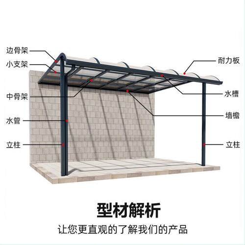 铝合金户棚雨棚户外防雨蓬庭院阳台窗雨遮搭阳耐力板阳光房PAR露