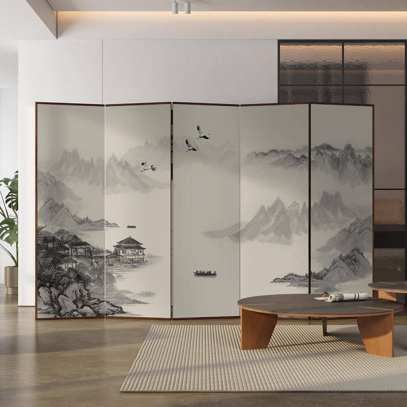 中式实木屏风新隔断GDI客可折厅叠移动酒店饰遮挡简约山水画装办