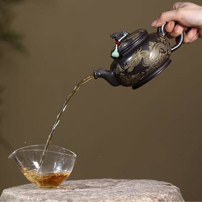爆款大容量茶壶矿优质石黄壶泥料工手制作虎原73819啸龙吟龙家用