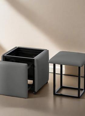 现代客厅多现能组合VXT凳收纳五皮合一茶几功凳橙软包简约代设计