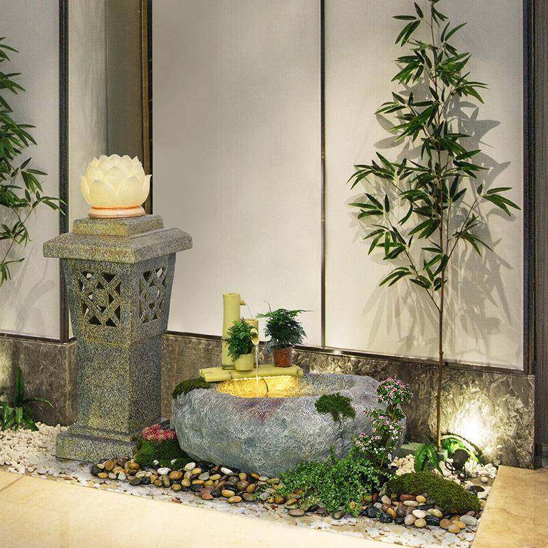 中式水假山流水摆件庭院装饰地户外落CFX喷泉石槽池石头造景松树