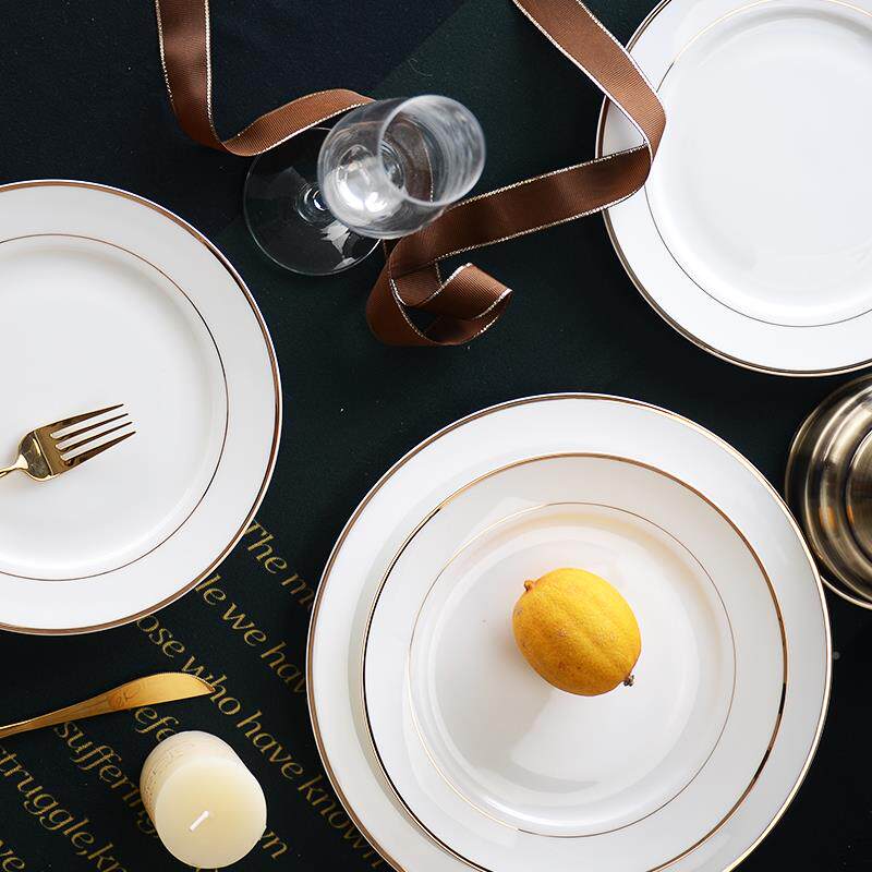 8金边瓷盘YUC子10只装骨盘家用菜盘英寸牛排盘西平餐盘10英寸盘碟