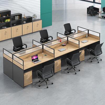 屏风办公椅组合4人位约L简型办公室HY-03656职转员68人卡座工位角