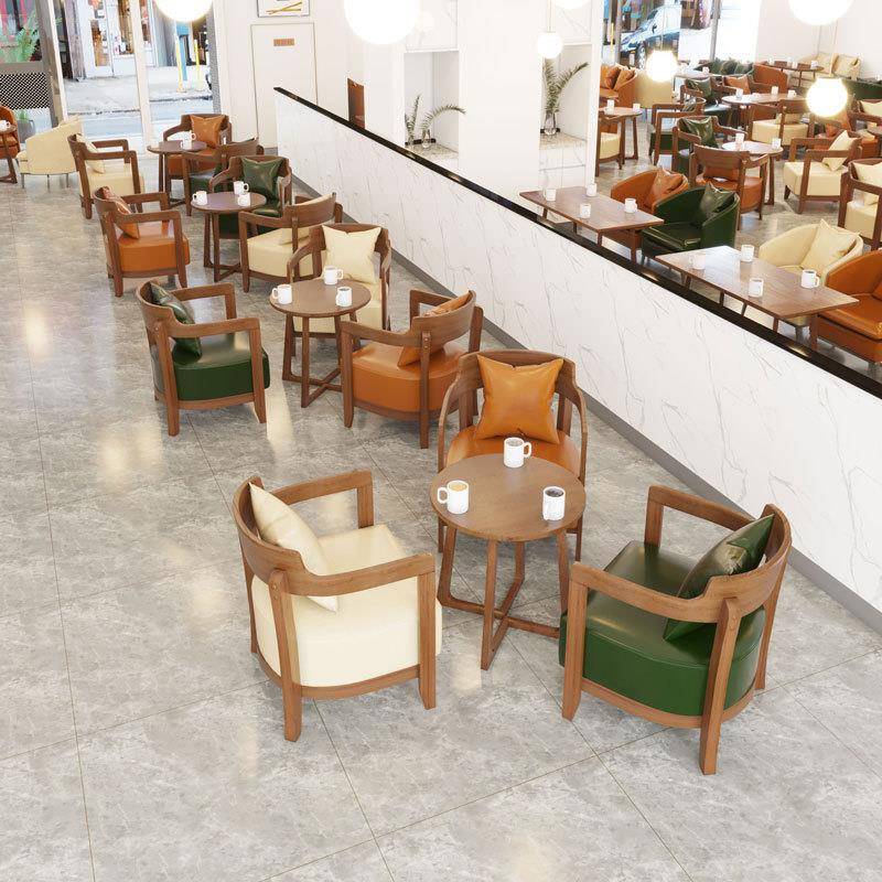 休闲奶茶店桌接椅啡厅甜品店书XPE吧待欧洽谈咖水吧北实木沙发椅