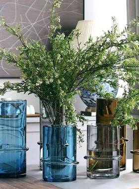 现花代简约棕餐色不规则口部奢缠丝AL-65033直筒桌面轻透明插瓶装