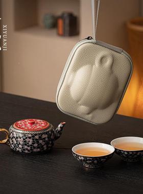 金银错旅端行茶便携式36734一壶营二杯陶瓷快客杯高户外露套装送