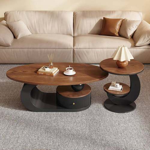 代简约小户型奶油风岩板茶几客现无品牌/厅家用轻高桌级感奢椭圆