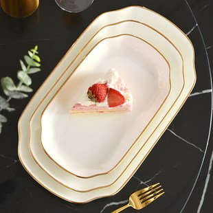 大尺寸金边c鱼盘家用陶瓷蒸鱼盘子高级感轻奢长方形14/10寸装鱼盘