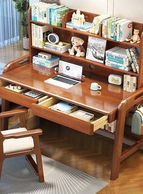 实木书桌学书架一体家用卧室中小生可升降字桌女写孩桌UEX儿童学