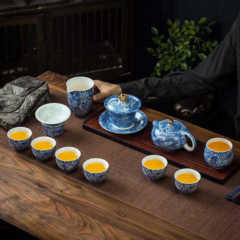 版正高纯手工掐银龙功夫茶具套端装珐琅彩羊脂丝玉悬停盖碗cyt088
