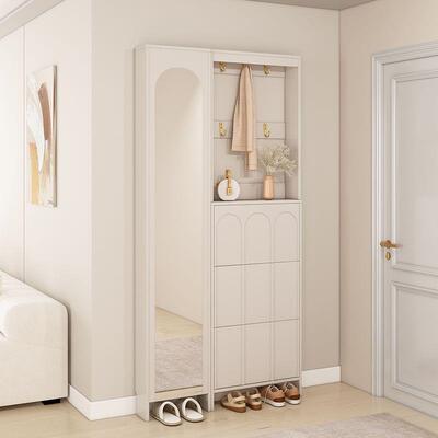 奶油进门鞋柜挂衣帽架一体超全家用薄门口窄玄73238关风柜带身穿