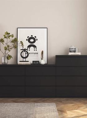 欧木斗柜北屉风卧室客厅抽柜电视柜PPC美式风格实黑色五斗柜子