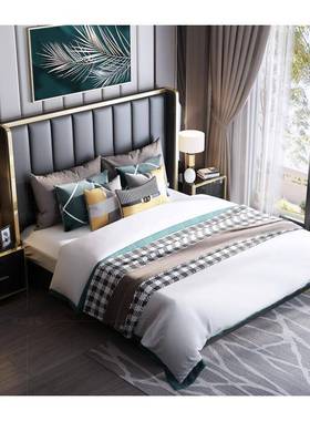 美式轻奢床ins网025120红.5.8米双人主卧婚1床储物软包床1代简现