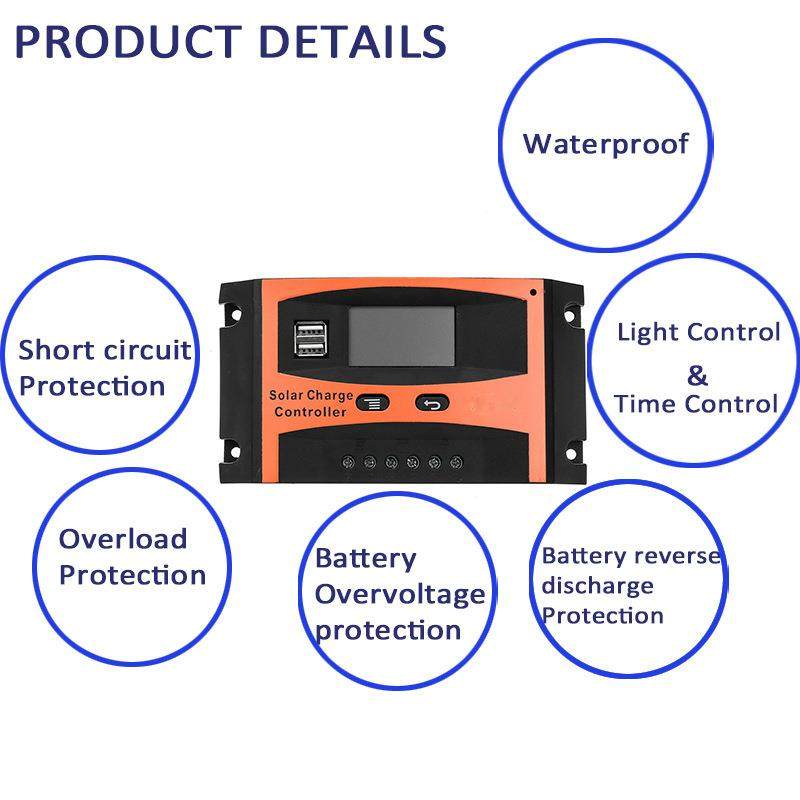 10A4-80A太10A阳能控制器12V2V别太阳识能充电控/制器