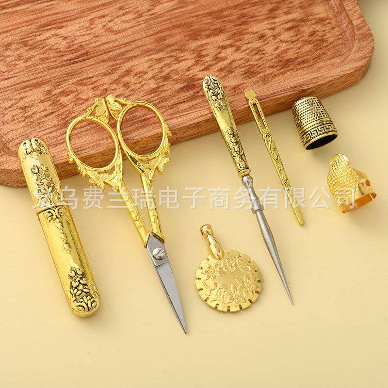 家用锥实木针线盒木质缝纫工具锥针古针剪刀顶子断ZX-686线器复铜