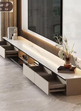岩板实木电视厅柜落34036地简约现代客储组合物地柜意式奶油奢风