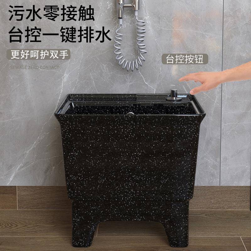 陶VWS瓷拖把池脚复古阳台布池彩黑色拖仿古窄小色型带家用小号墩