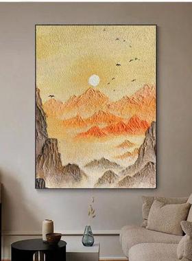 纯绘油SQV画日照金山客厅装画石英砂立体理手好寓肌意玄饰关酒店