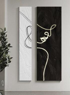 黑白饰玄肌关装画极TAF简艺术人物走组合挂画理抽象入户门廊尽头