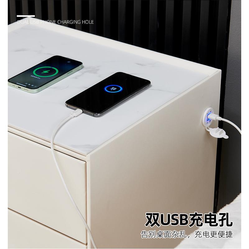 托克智拉克皮质床能岩板床头柜指纹锁无线充电皮TKLK-C06软革皮艺
