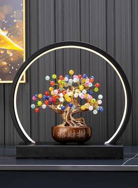 七彩水晶发财树室摇家居招VDD财树摆钱件办公客厅电视柜装饰品
