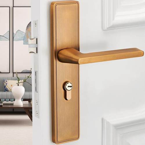 卧室门锁内家用木门把静音通室用型黑色房间实木手具锁手柄房6817