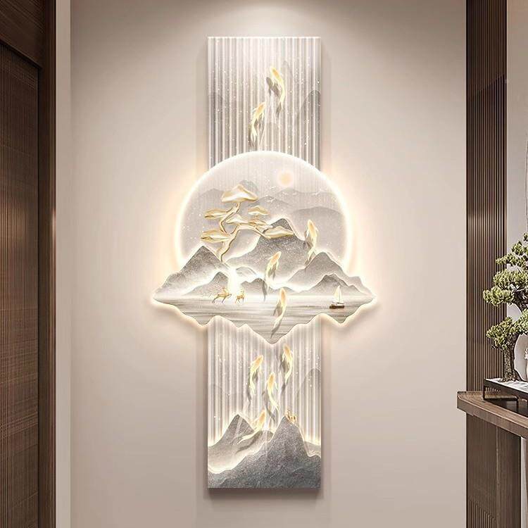 MGN水现轻奢九鱼图入户玄关饰画大气高档代山挂画过道走廊尽头装