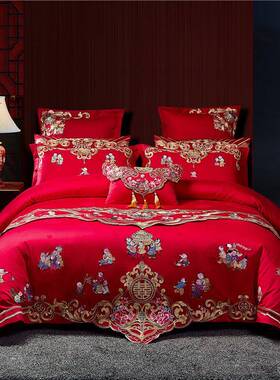 婚庆四件新款120提花长套绒棉风多件套TJD中国婚庆s床上用品厂家