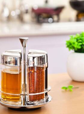 厨J13391SB房料罐油瓶组合家用油壶调盐罐调套装撒料料瓶调盒旋转