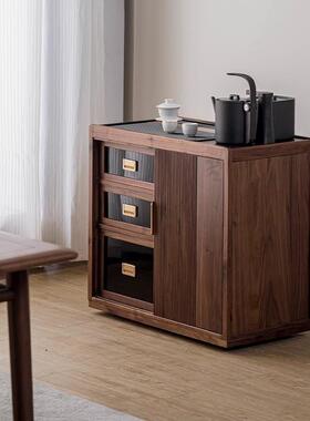 美YZN黑胡桃木茶水柜家用可北移动茶台客厅壶实木水吧茶台桌烧水