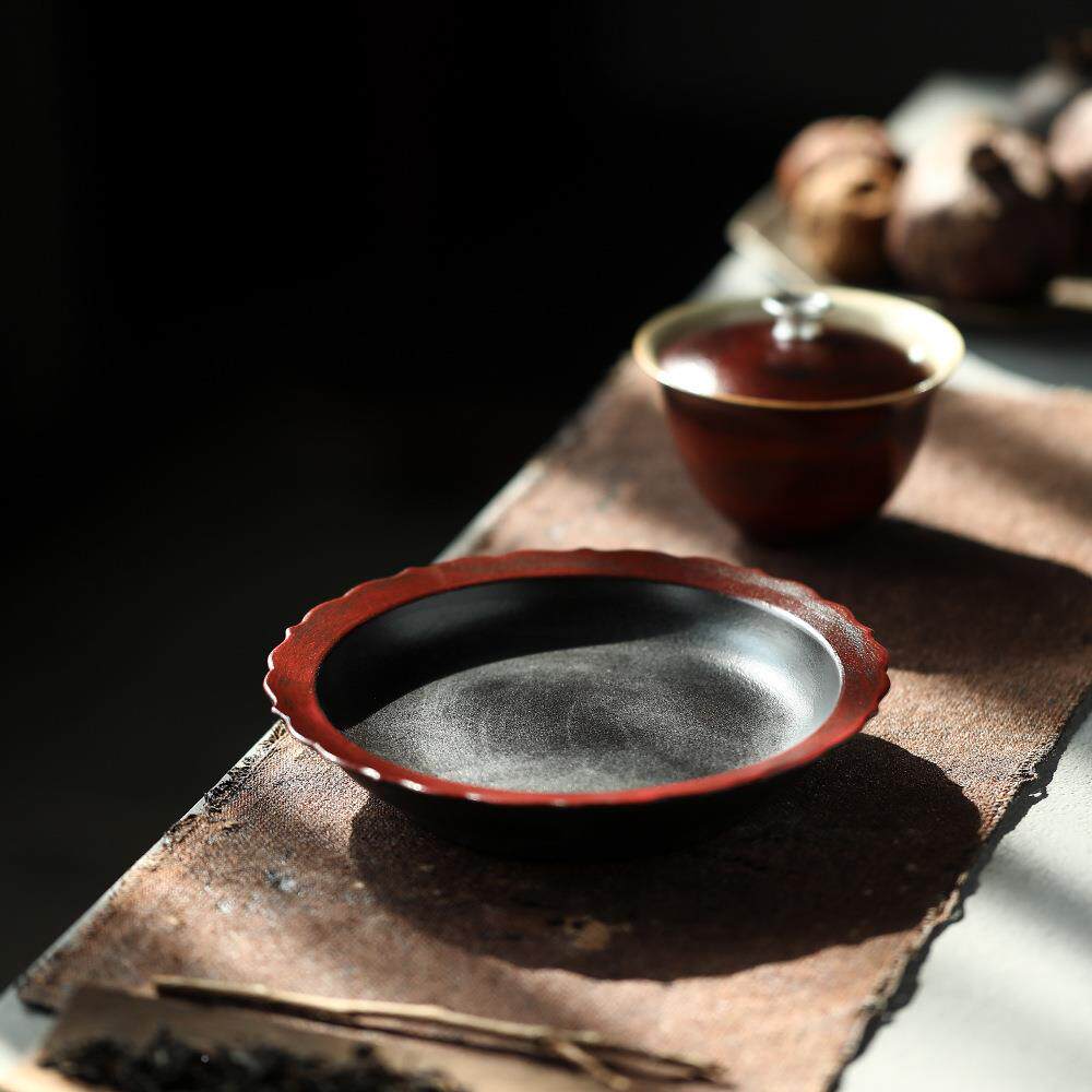故宫红葵口手茶工茶承盘双色水干泡壶仿古泥台储式故宫红干小茶盘