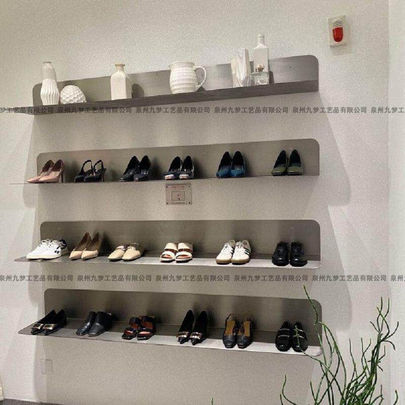 服店不锈钢层板装置物墙上发光搁板金架属一字隔1板装饰壁挂示展